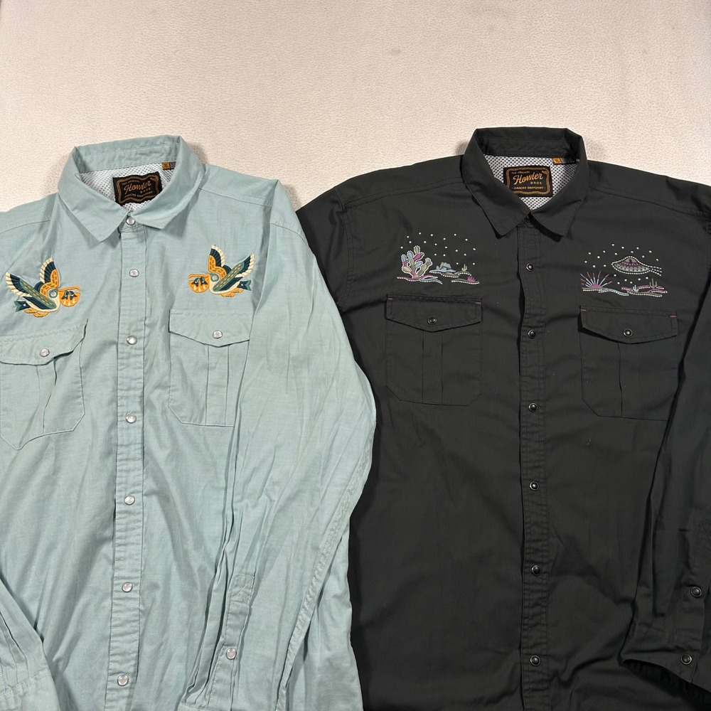 Howler Brothers Gaucho Snapshirt Mens XL Pelican Portage Desert Paranormal